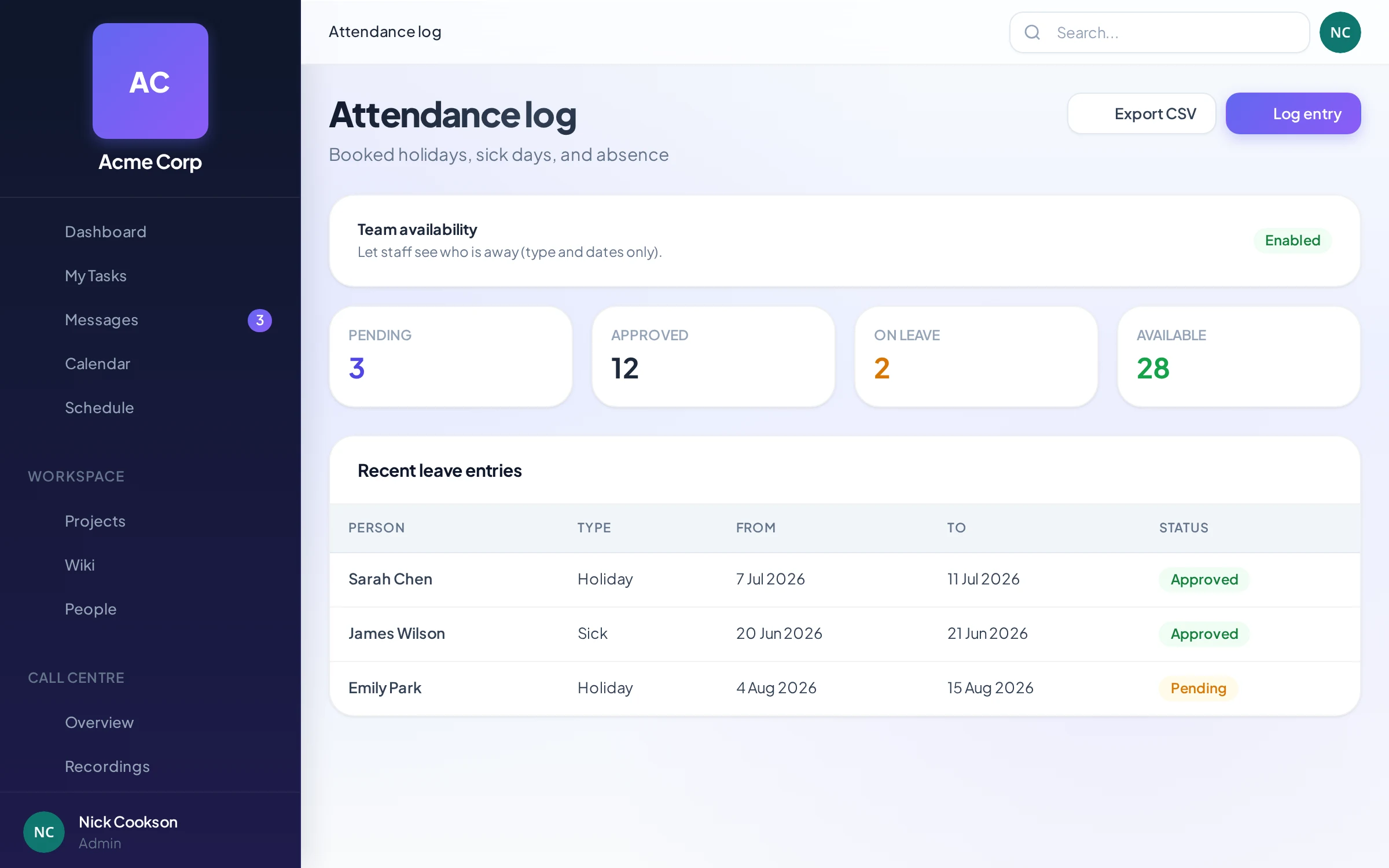 Interlink Digital Workplace HR and leave management