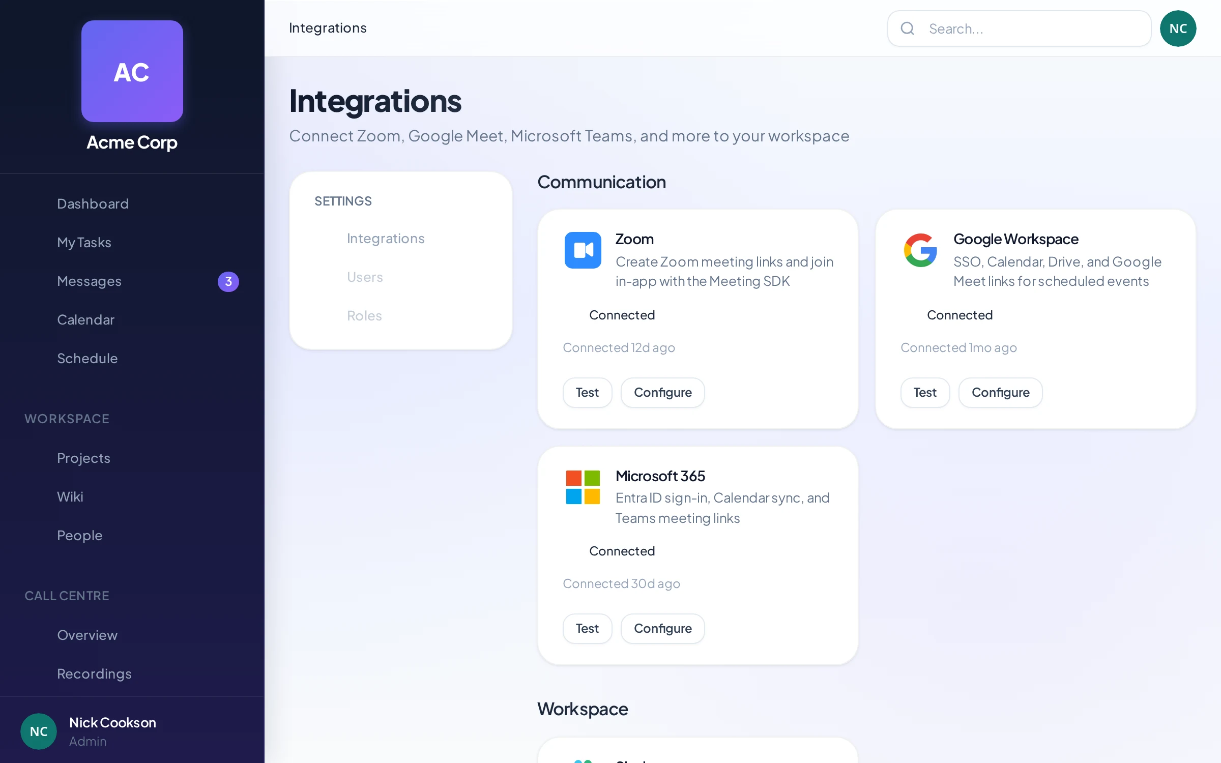Interlink Digital Workplace video integrations for Zoom, Google Meet, and Microsoft Teams