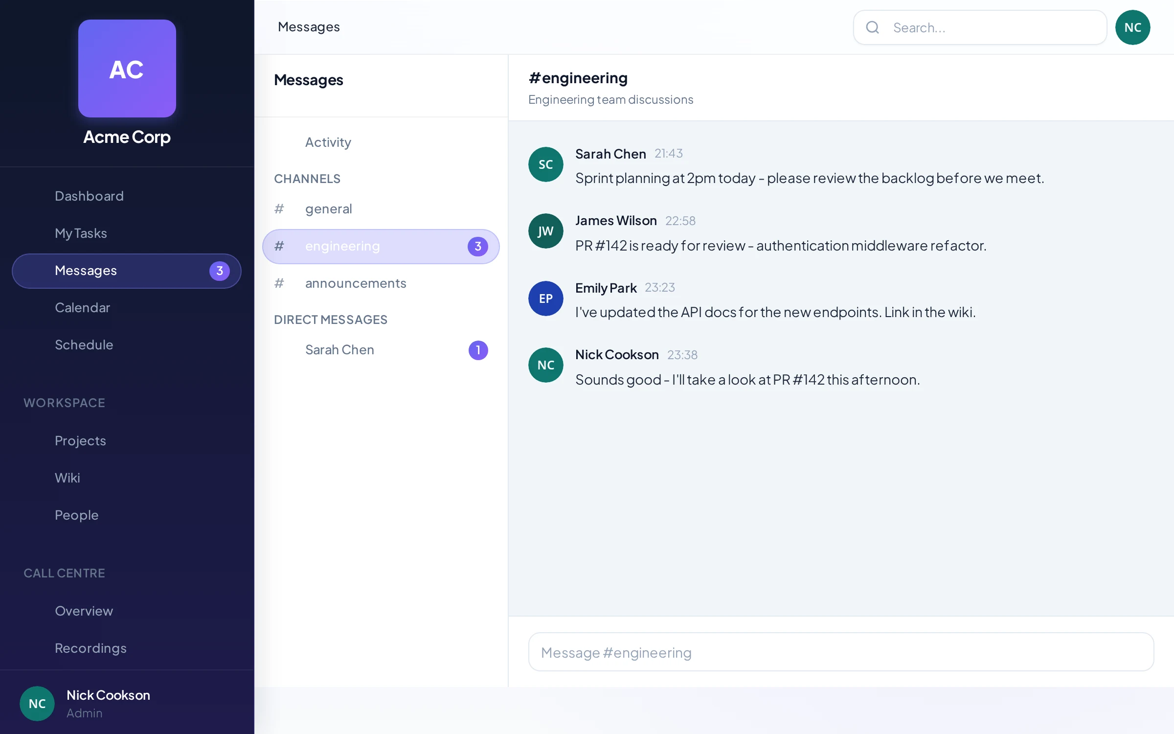 Interlink Digital Workplace messaging channels interface